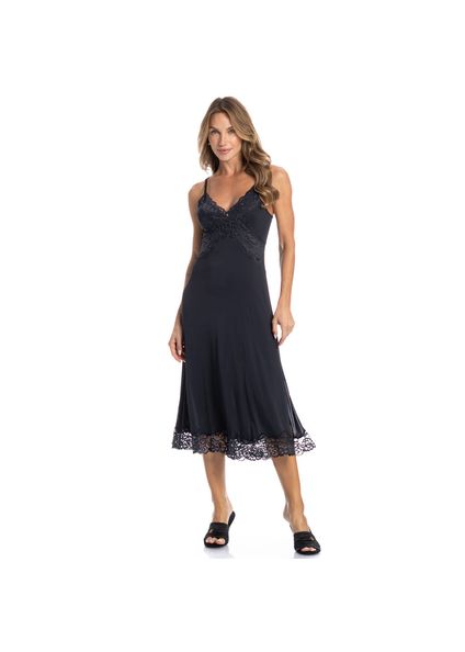 Camisola Midi Com Renda Manu Preto - Imagem 1
