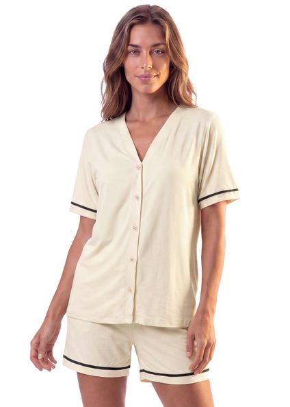 Pijama Americano Feminino Curto Mellow Branco - Imagem 1