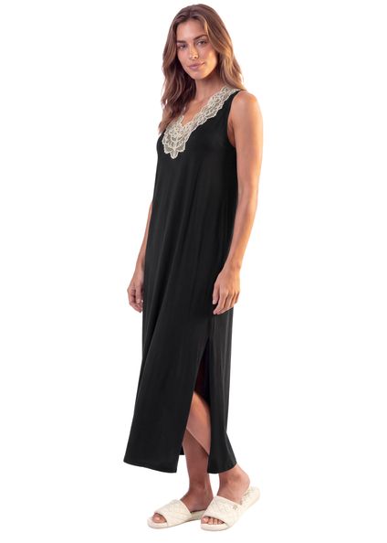 Camisão Feminino Regata Longo Mellow Preto - Imagem 1